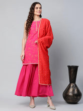 Women's Pink & Orange Printed Sharara Set With Dupatta-AHKUDUSH-COMBO-395